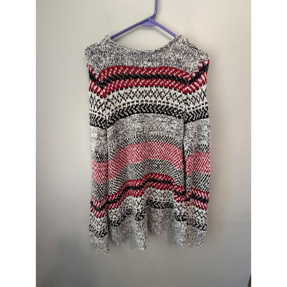 Chaps Womens 1X Multi-Color Striped Knit Crew Neck Sweater Red Black White